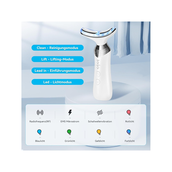 4-i-1 RF Anti-rynk Ansiktsmassager för Halslyft Anti-åldrande Uppstramande Slapp Hud Vit YEMAESRE