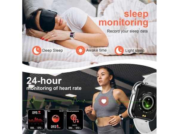 Smartklokke for kvinner Bluetooth-anrop 1,57'' med kvinnelig søvnfunksjon IP67 Vanntett Sølv