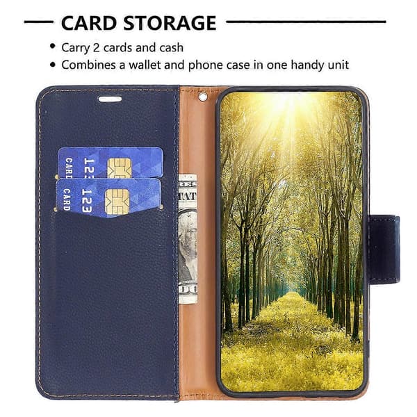 Til iPhone 16 Pro Lychee Tekstur Ensfarvet Læder Wallet Case Flip Cover