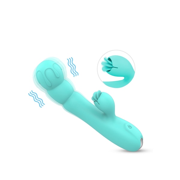 2 i 1 Tungslickande Vibrator med 9 Lägen för Kvinnor (Blå)