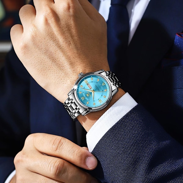Herrklockor rostfritt stål analog kvarts kronograf månfasklocka vattentät lysande armbandsur för män present