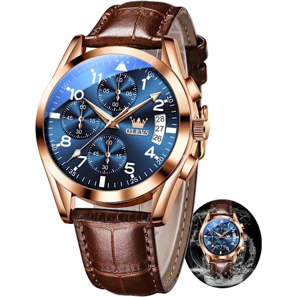 Herre Chronograph Quartz Selvlysende Pointer Rustfritt Stål Vanntett Klokke (Blå)