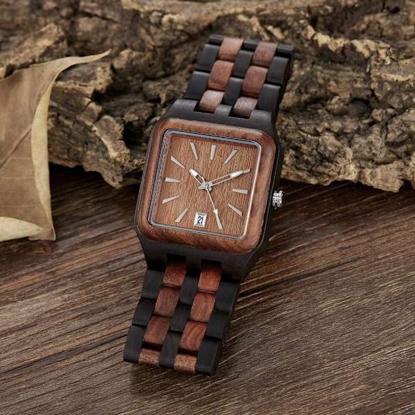 Tiong Herrklocka i Trä Analog Kvartsrörelse Handgjord Lätt Träarmbandsur