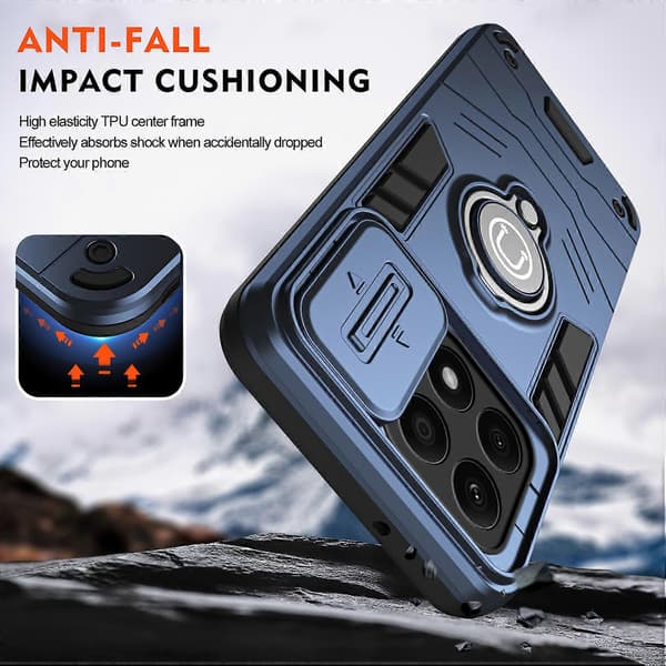 For Honor X8b 4G Deksel Ringholder PC+TPU Telefondeksel med Skyvbart Linsevindu