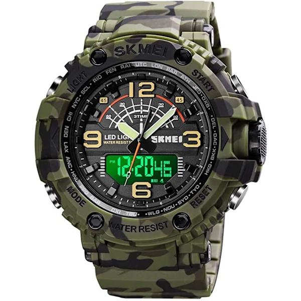 Analog Digital LED Herrklocka 50M Vattentät Utomhus Sportklocka Multifunktionell Casual Dubbel Display 12H/24H Stoppur Kalender Armbandsur