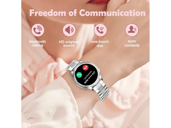Smartklocka för Kvinnor Smartwatch Android Ios Telefoner Ringa/Svara Samtal Puls Blodtryck 100+ Lägen