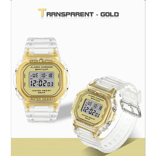 Unisex Klockor Sport Multifunktionell Elektronisk Klocka Datum Vecka Stoppur Transparent Resin Rem Alarm Kvarts Vattentät Casual Armbandsur