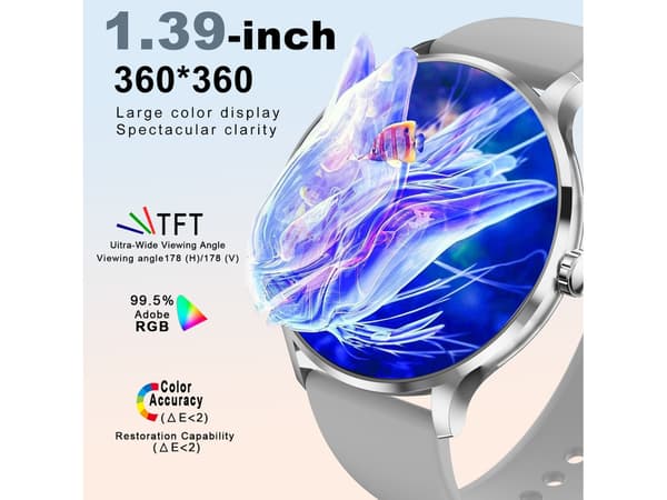 Smartwatch Qs80 1 39 Tum Bluetooth 5.2 Tft Full Touch Ip67 Iphone Android Grå