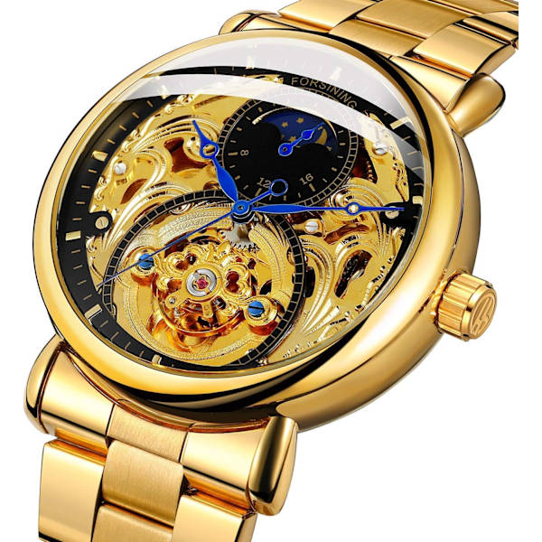 Automatisk Klocka för Män Lyx Skeleton Tourbillon Rostfritt Stål Läder Armbandsur