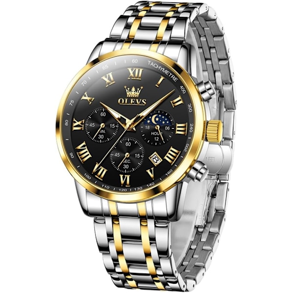Herrklocka Analog Kvarts Rostfritt Stål Vattentät Luminous Datum Tvåfärgad Lyxig Casual Chronograph Klocka…