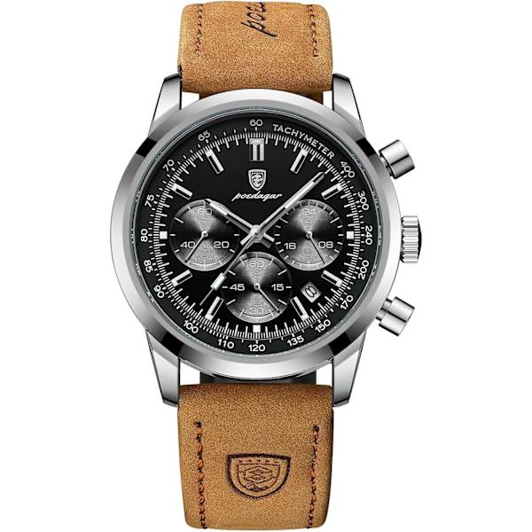Kronografklockor för män Analog Quartz Lysande Herrklockor Business Sport Casual Herrarmbandsur Datum 30M Vattentät Elegant Gåva för Män