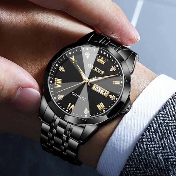 Herrklockor rostfritt stål armbandsur kvarts analog vattentät lysande diamant armbandsur lyx fritid för män