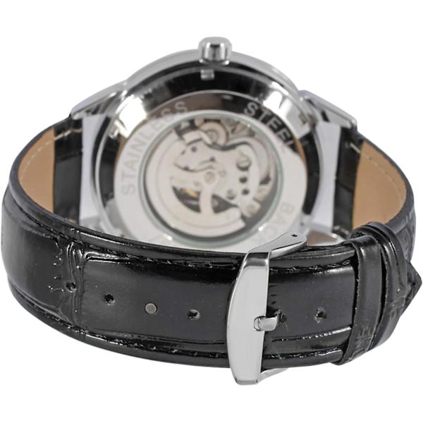 Automatisk herrklocka med självuppdragning, skeletturtavla och äkta läderarmband