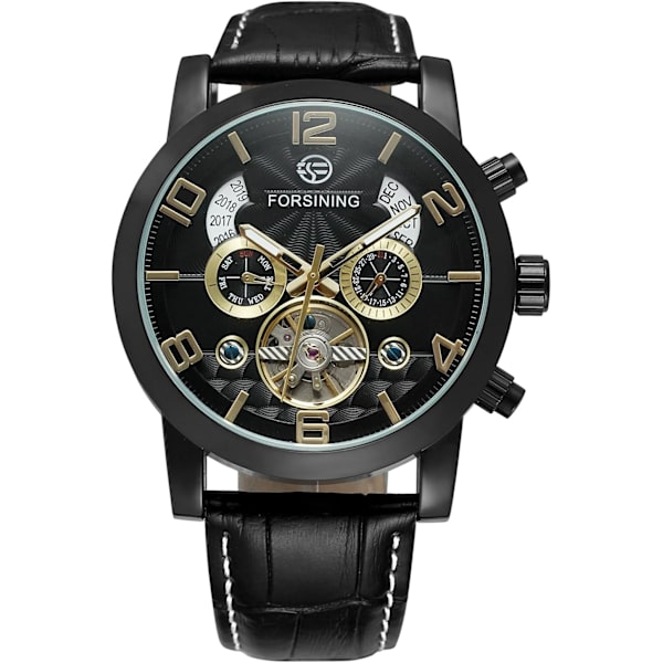 Unik design för män, lyxig automatisk tourbillonklocka i populär stil med läderarmband