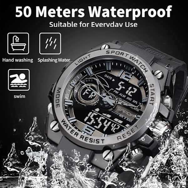 Klocka, Vattentät Militär Digital Analog Klockor, Sport Utomhus Armbandsur Datum Multifunktion Taktik LED Alarm Stoppur