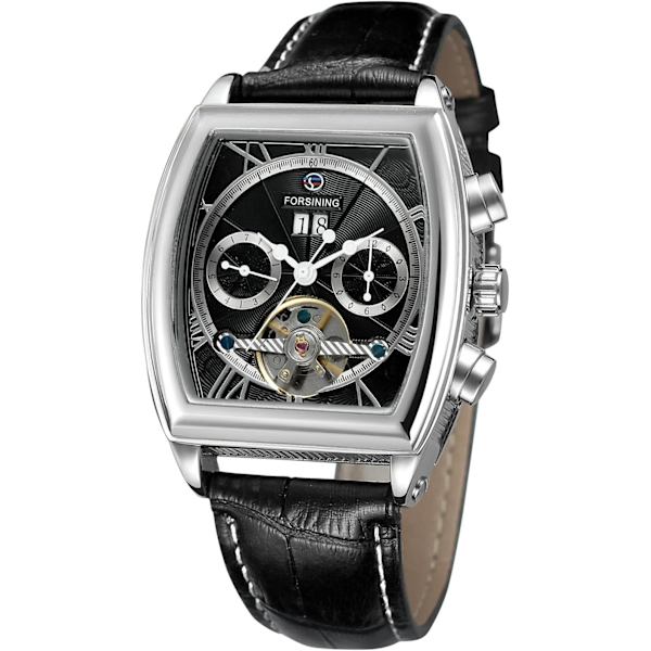 Unik design automatisk analog tonneau-formad armbandsur för män med läderarmband
