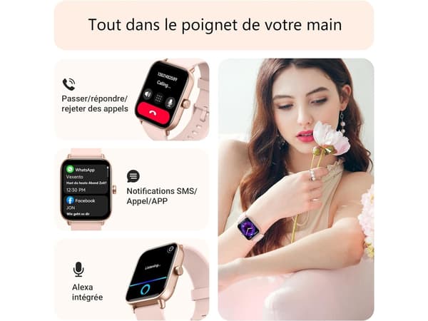 1,8-tommers smartklokke med Bluetooth-anropsfunksjon IP68 vanntett for Android iOS rosa