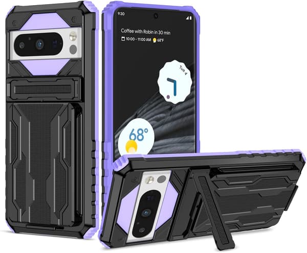 Telefondeksel - Google Pixel 8 Pro - Støtsikker - Innebygd stativ - Kortholder Purple Google Pixel 8 Pro