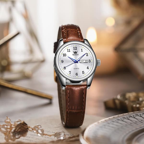 Klassisk kalender quartz ur dame læder vandtæt ur (sort)