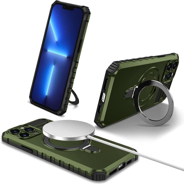 Telefoncover - iPhone 13 Pro Max - Stødsikkert - Magnetisk holder - Grøn Green iPhone 13 Pro Max