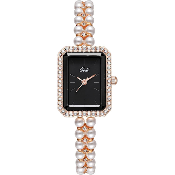 Elegant Pärlklocka för Kvinnor Lyxig Klänning Diamant Damklocka Fyrkantigt Armband Damarmbandsur Casual Stil Damgåva