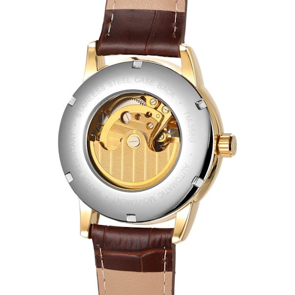 Automatisk herrklocka med månfas, skelettvisning, läderarmband och vattentät analog visning