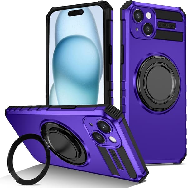 Beskyttelsesetui - iPhone 15 Plus/14 Plus - 360° Roterende - Magnetisk - Lilla Purple iPhone 15 Plus/iPhone 14 Plus