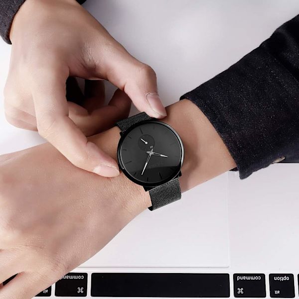 Herrklockor Ultratunna Armbandsur för Män Minimalistisk Vattentät Kvarts Analogt Rostfritt Stål Meshband Klocka