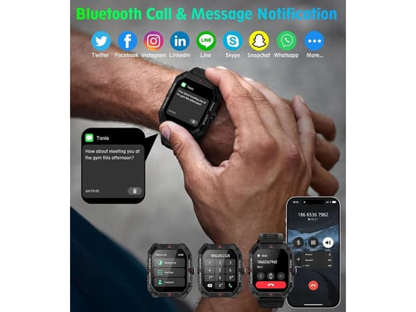 2.02 Tommer Smartwatch IP68 Vandtæt Fitness Tracker til iPhone og Android Sort