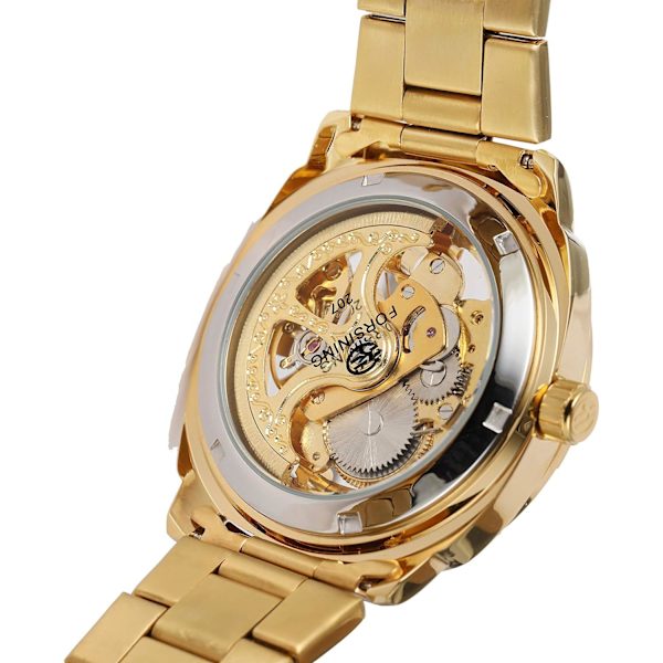 Trendiga Steampunk Automatiska Armbandsur i Rostfritt Stål med Guldarmband för Män för Olika Tillfällen