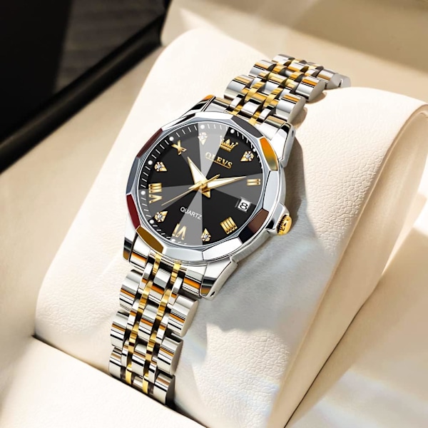 Silver damklocka Analog kvarts diamant mode elegant klänning damklocka rostfritt stål tvåfärgad daglig armbandsur vattentät självlysande
