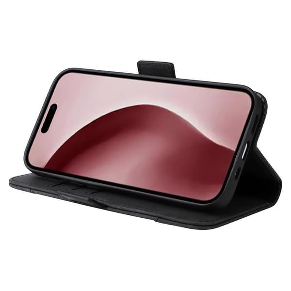 Ställfodral i läder med flip-skydd för iPhone 16 Pro