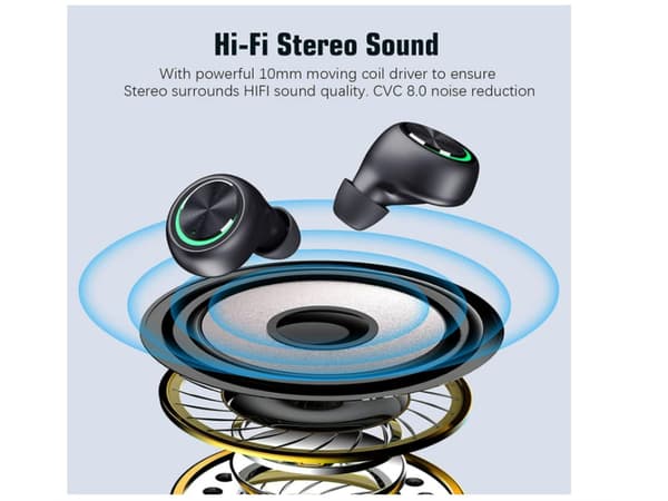 Vattentäta Stereo Bluetooth-hörlurar Svarta med Beröringsfria Kontroller