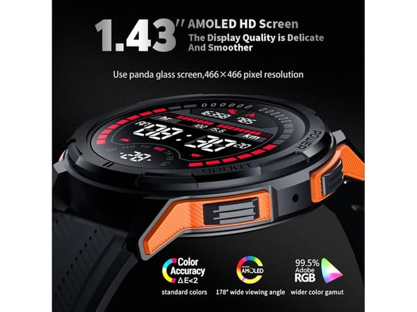Smarture 1.43 HD Amoled Militær Robust Besvar/Opkald/Ring Aktivitetstracker Lang Batterilevetid Assistent