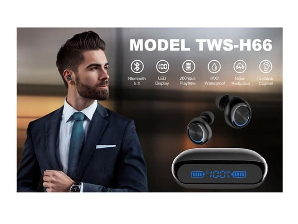 Inga Kontroller Touch Tid Uppspelning Bluetooth Vattentäta Hörlurar Svart