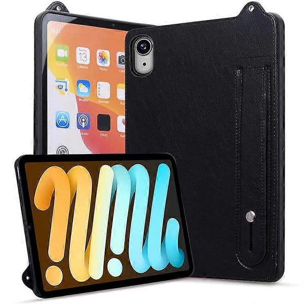 Läderfodral för iPad mini (2024) (A2996 A2995) / mini (2021) (A2568) med handrem och ställ