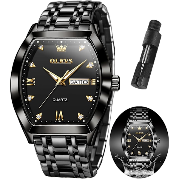 Herrklockor Lyxiga affärs diamant analog kvartsklockor för män med datum tvåfärgad rostfritt stål vattentät lysande armbandsur