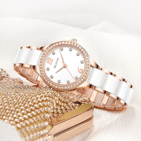 Lyxiga Damklockor Diamantklockor Rostfritt Stål Elegant Klocka för Kvinnor Quartz Damklocka Analog Display Vattentät Armbandsur för Kvinnor