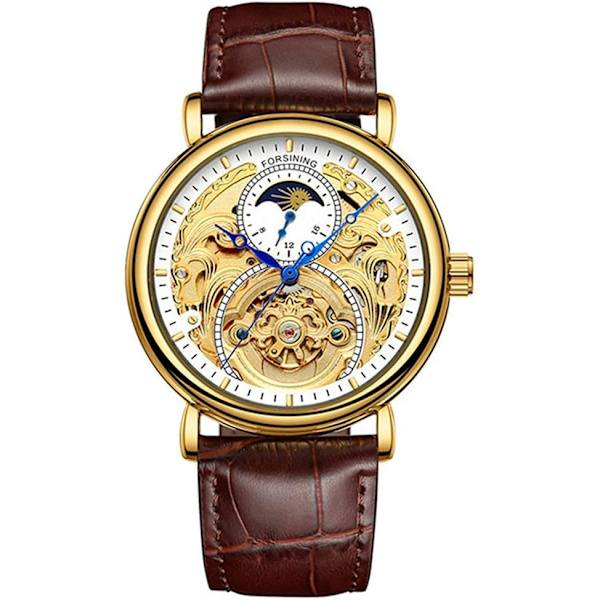 Automatisk Klocka för Män Lyx Skeleton Tourbillon Rostfritt Stål Läder Armbandsur