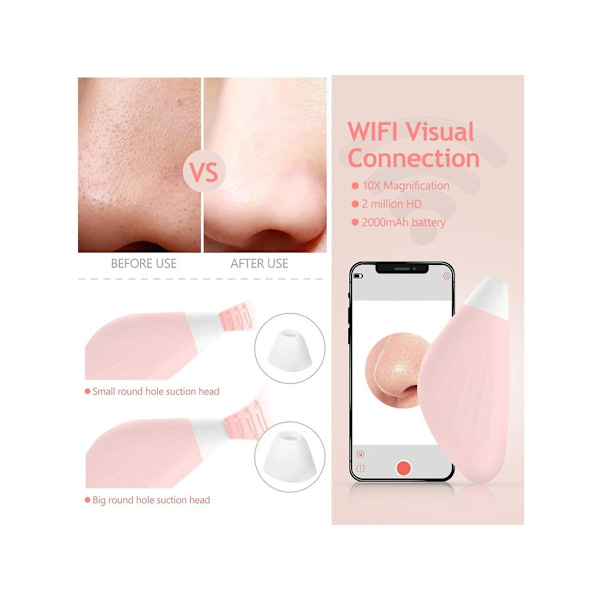 Pormaskdammsugare Visuell Wifi Pormaskdammsugare Ansiktsbehandlingsinstrument med Mjukt Blått Ljus Wifi Automatisk Anslutning 3 Suglägen YEMAESRE