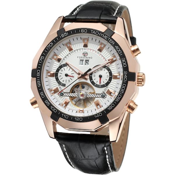 Herrklocka med automatisk uppdragning, Original Tourbillion, kalender, läderarmband FSG340M3T4