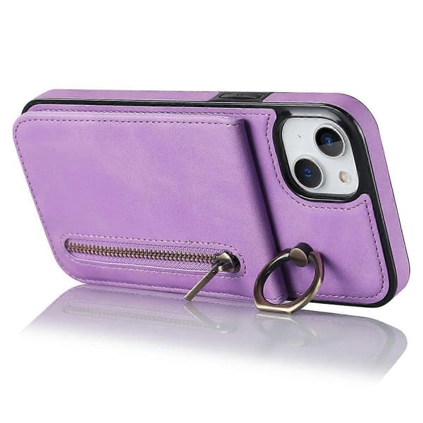 För iPhone 15 Plus Baksida RFID-blockerande Telefonfodral Plånbok Retro PU+TPU Ställfodral