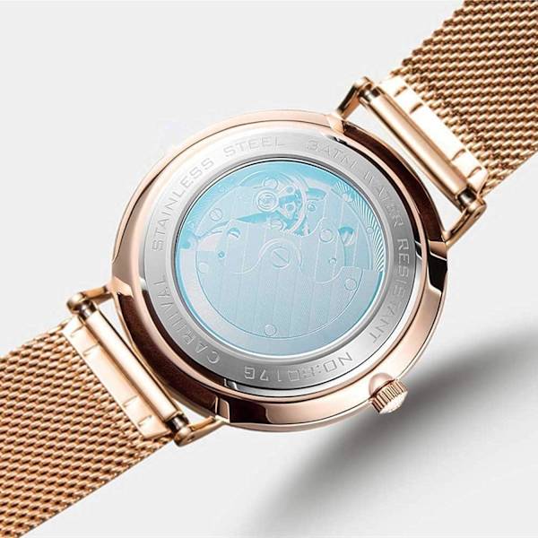 Herrklocka Automatisk Mekanisk Klocka Safirglas Vattentät Rostfritt Stål Mesh Armband Enkel Klocka