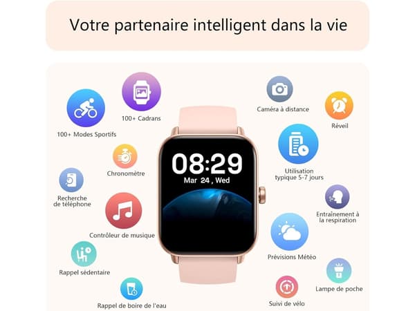1,8-tums Smartwatch med Bluetooth-samtalsfunktion IP68 Vattentät för Android iOS Rosa