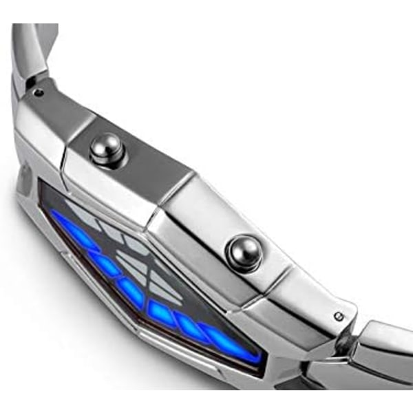FANMIS Kreativa Mode Blå LED Binära Digitala Klockor Herr Rostfritt Stål Silver Vattentät LED Bakgrundsbelysning Armband Pläterade Klockor
