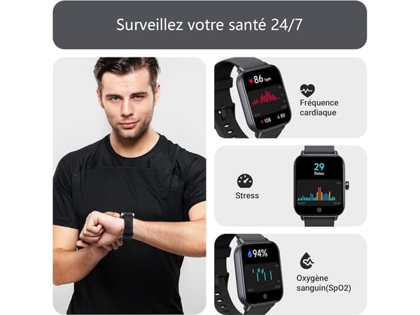 1,8 tommer Smartwatch med Bluetooth-opkaldsfunktion IP68 Vandtæt til Android iOS Sort