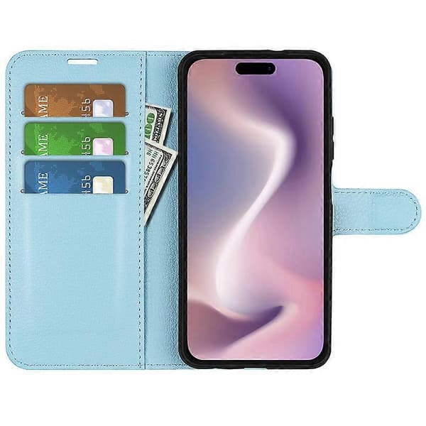 iPhone 16 Pro Max Plånboksfodral i läder med lycheetextur för mobiltelefon