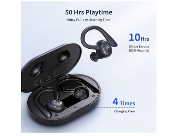 No-Hours Dubbla Drivna Display Bluetooth Hörlurar Svart