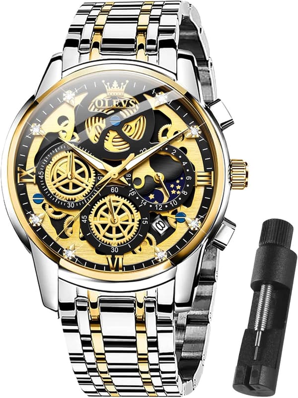 Herre Diamond Chronograph Ur Multifunktions Dato Vandtæt Rustfrit Stål Ur (Sølv)