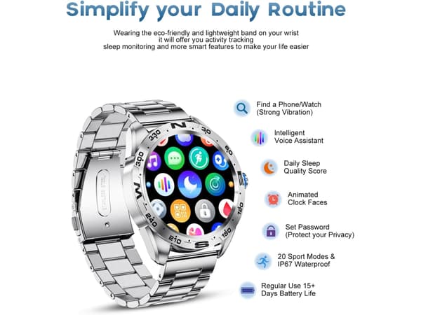 Smartwatch til Android iOS Bluetooth Opkald/Tekstpåmindelse/Stemmehøjttaler Aktivitetsmåler med Pulsmåling